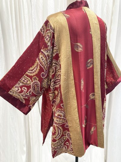 Plus Size Kimono Jacket Vintage Jeanne-Marc Satin Panels Red Gold Mauve 22/24