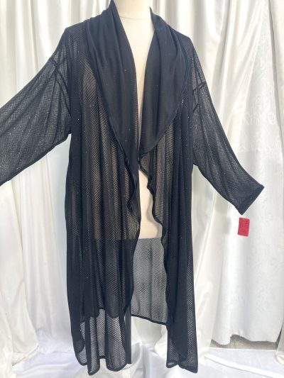 Plus Size Formal Evening Drape Coat Black Diamond Sparkle Mesh 34/36