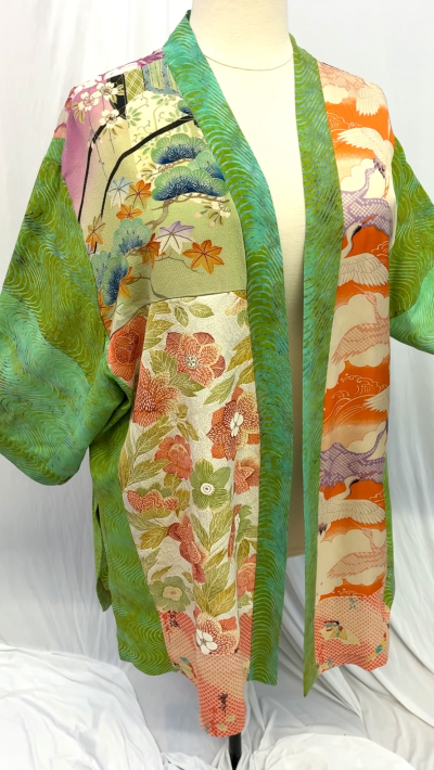 Plus Size Wearable Art Japan Kimono Jacket Green Blue Orange 22/24